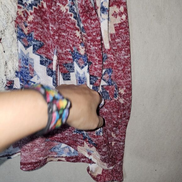 Entro Southwestern Fringe Poncho Sweater Cardigan One Size Fits Most Pockets - Picture 4 of 8